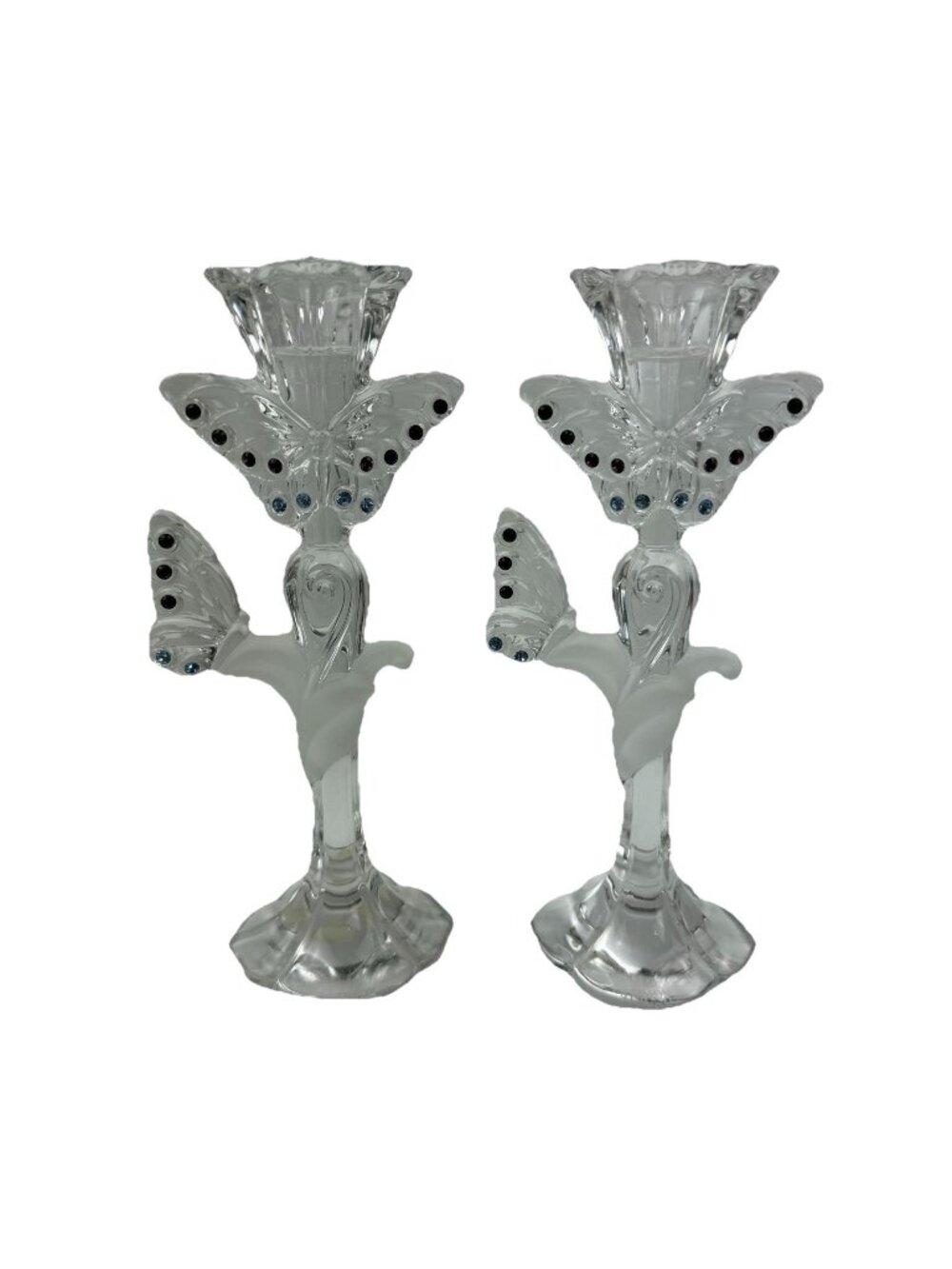Lenox German Lead Crystal Jeweled Butterfly Candle Stick Holders Pair Of 2